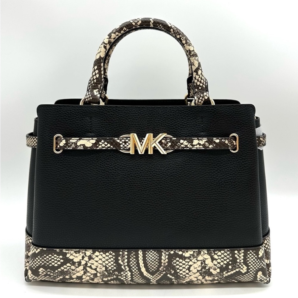 Michael Kors Reed Large Leather Belted Satchel Crossbody Bag Snakeskin